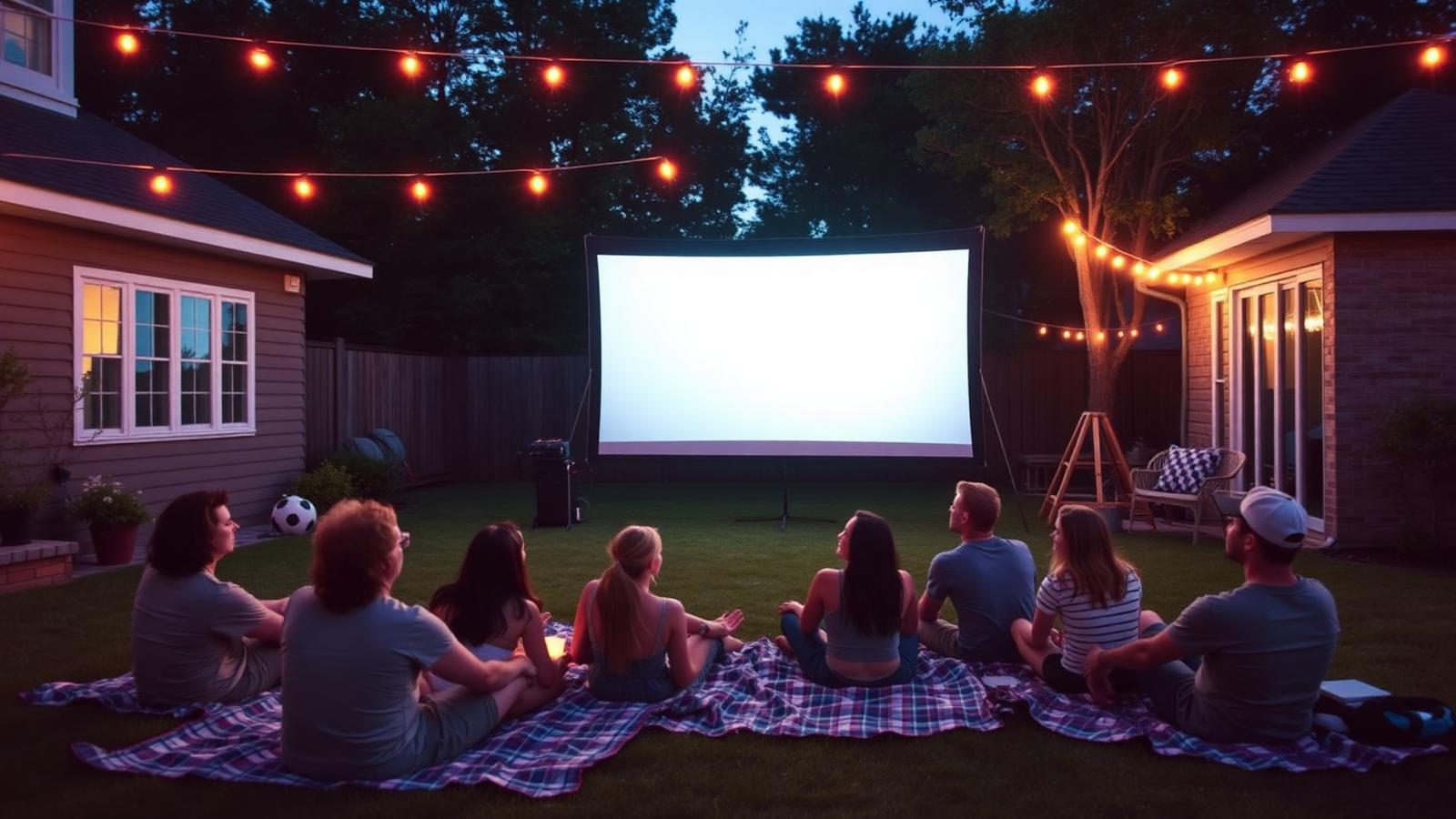 Filmsko veče u dvorištu uz projektor i platno